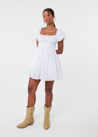 Pink Vanilla Ivory Puff Sleeve Mini Dress with Shorts