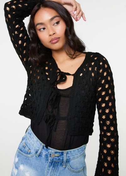 Pink Vanilla Black Tie Front Cardigan