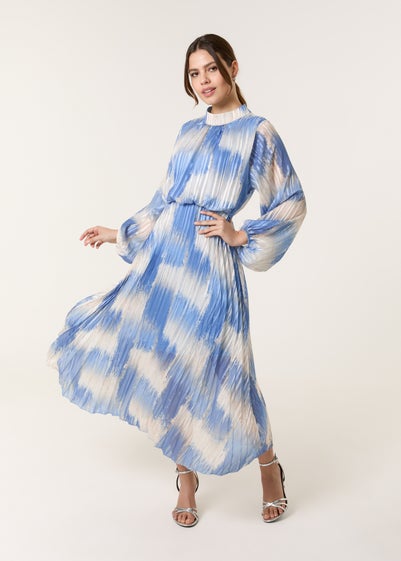 Blue Vanilla Blue High Neck Long Sleeve Printed Dress