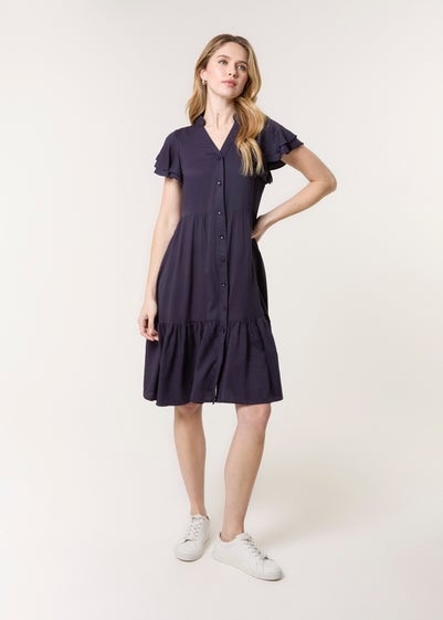 Blue Vanilla Navy Angel Sleeve Button Front Midi Dress