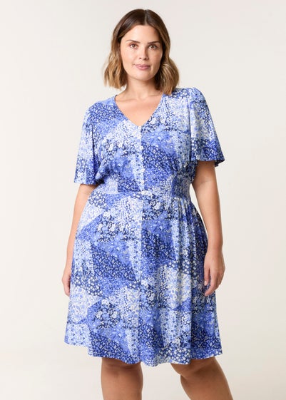 Blue Vanilla Blue Curve Shirred Waist Button Mini Dress