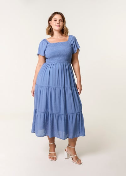Blue Vanilla Denim Curve Flutter Sleeve Midi Dress