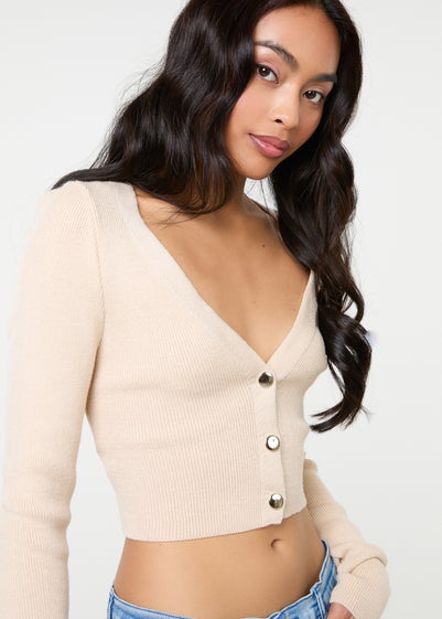 Pink Vanilla Stone Button Front Cropped Cardigan