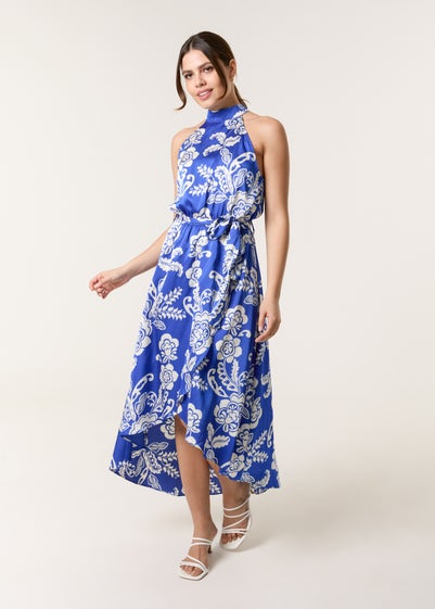 Blue Vanilla Blue Halter Neck Frill Hem Dress
