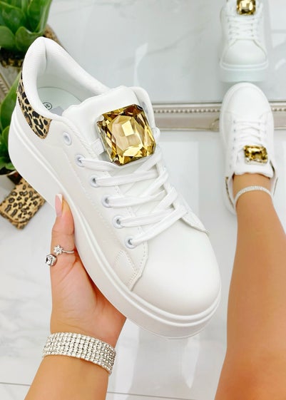 Love Lemonade Leopard Crystal Statement Jewel Chunky Trainers