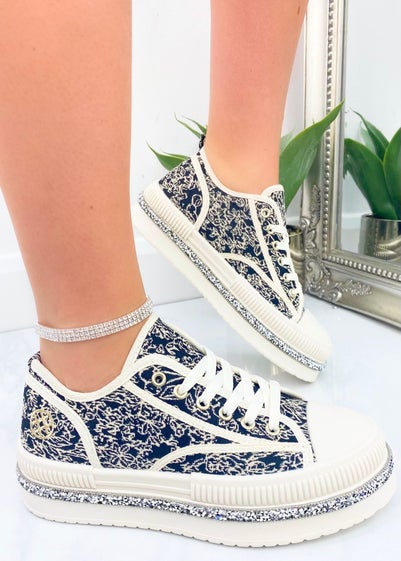 Love Lemonade Black Crystal Trim Printed Platform Trainer