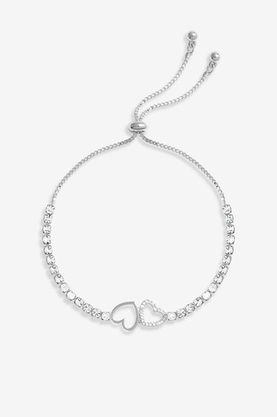 Jon Richard Silver Plated Polished & Crystal Linked Heart Toggle Bracelet