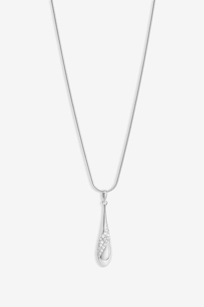 Simply Silver Sterling Silver 925 Polished and Pave Drop Pendant