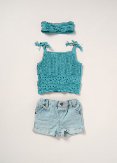 Miss Bottle Green True Knit Top Shorts & Headband Outfit Set (5-7yrs)