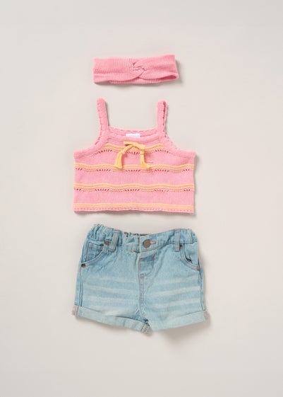 Miss Pink True Knit Top Shorts & Headband Outfit Set (2-7yrs)