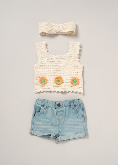 Miss Cream True Knit Top Shorts & Headband Outfit Set (2-7yrs)
