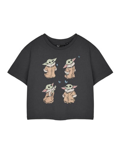 Star Wars The Mandalorian Grey Grogu Baby Yoda Cropped T Shirt
