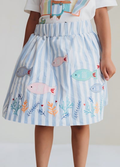 Lilly & Sid Blue Fish Applique Skirt (24 Months- 7 Years)