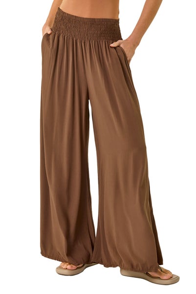 Roman Chocolate Relaxed Ruched Wide Leg Trouser
