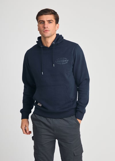 Tokyo Laundry Navy Printed Hoody With Drawcord