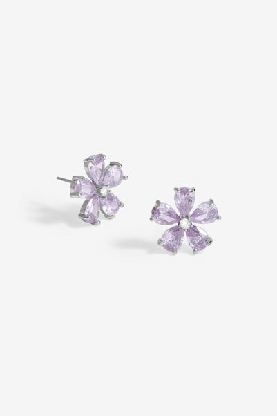 Jon Richard Silver Plated & Lavender Floral Earrings