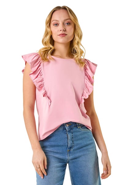 Dusk Pink Dusk Short Sleeve Ruffle Stretch Tee