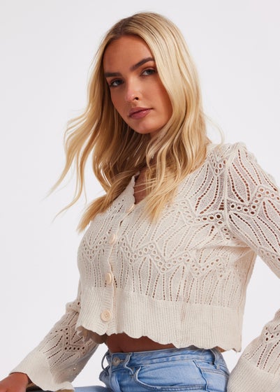 Quiz Cream Knit Cropped Cardigan
