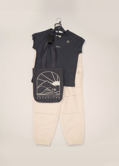 Fudo Beige T Shirt Trousers & Bag Outfit Set (2-10yrs)