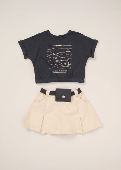 Fudo Dark Grey T Shirt Skirt & Belt Purse Outfit Set (2-7yrs)