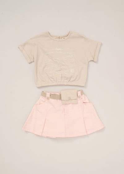 Fudo Beige T Shirt Skirt & Belt Purse Outfit Set (2-7yrs)