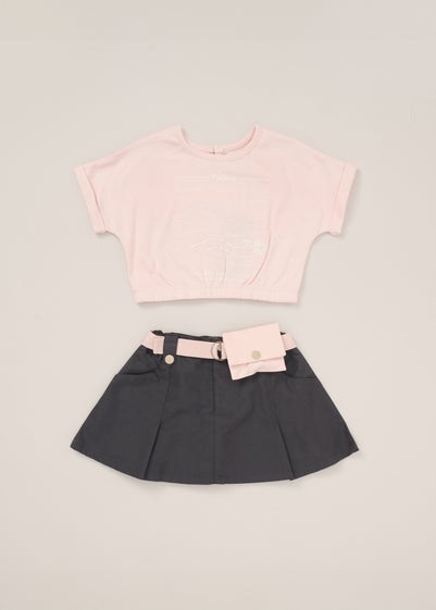 Fudo Soft Pink T Shirt Skirt & Belt Purse Outfit Set (2-7yrs)