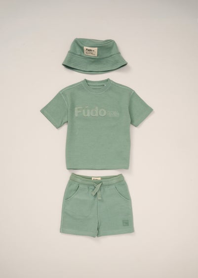 Fudo Soft Green T Shirt Shorts & Bucket Hat Outfit Set (12-24mnths)