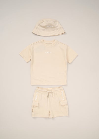Fudo Beige T Shirt Shorts & Bucket Hat Outfit Set (12-24mnths)