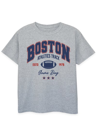 Brands In Boston Athletics Track Kids Grey T-Shirt (3-13 Years)