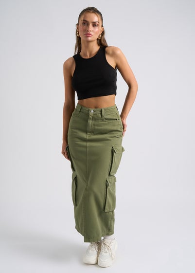 Urban Bliss Khaki Mid Cargo Maxi Skirt