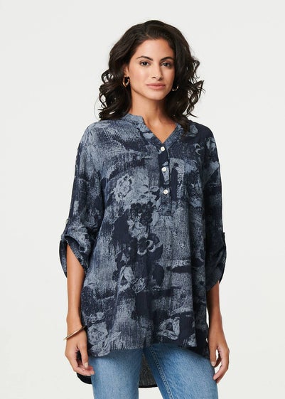 Izabel London Navy Floral 3/4 Sleeve Relaxed Blouse