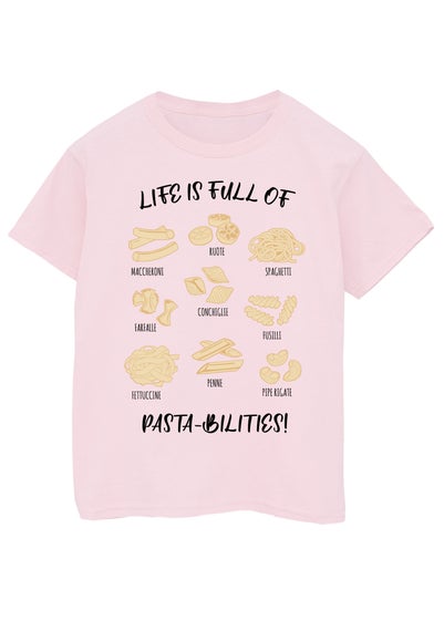 Brands In Life Is Full Of Pasta-bilities Kids Pink T-Shirt (3-13 Years)
