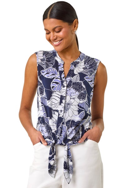 Roman Lilac Textured Floral Tie Blouse