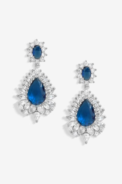 Jon Richard Silver Rhodium Plated Cubic Zirconia & Sapphire Statement Earrings