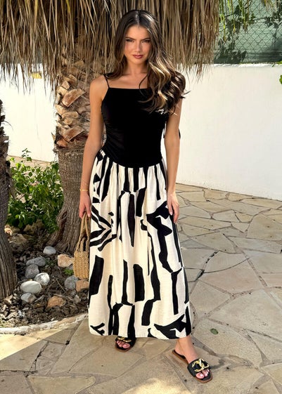 AX Paris Mutli Abstract Print 2 in 1 Ruched Side Tie Straps Midi Dress
