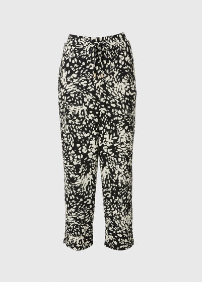 Black Mono Print Straight Leg Trousers