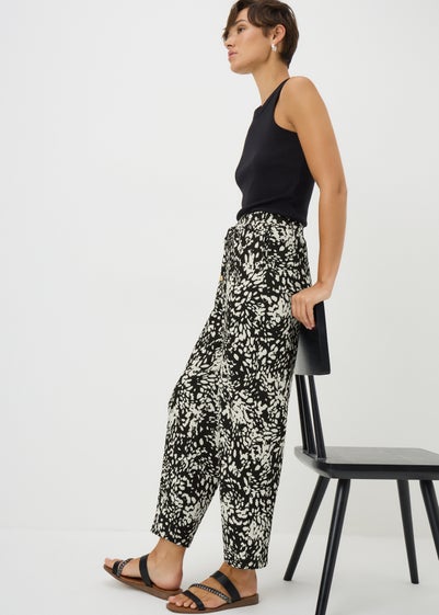 Black Mono Print Straight Leg Trousers