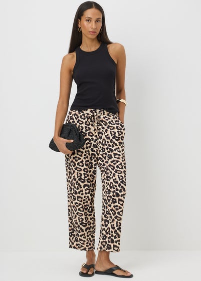 Cream Leopard Print Straight Leg Trousers