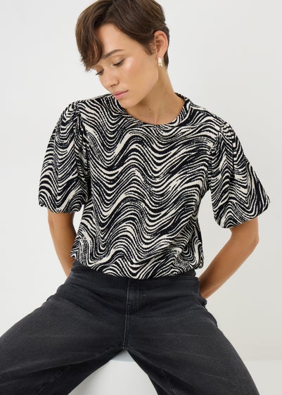 Black Mono Swirl Print Co Ord Top