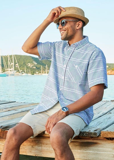 Cotton Traders Colbalt Check Seersucker Shirt