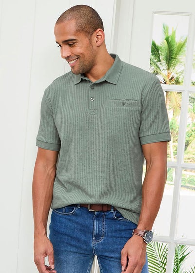 Cotton Traders Sage Seersucker Polo Shirt