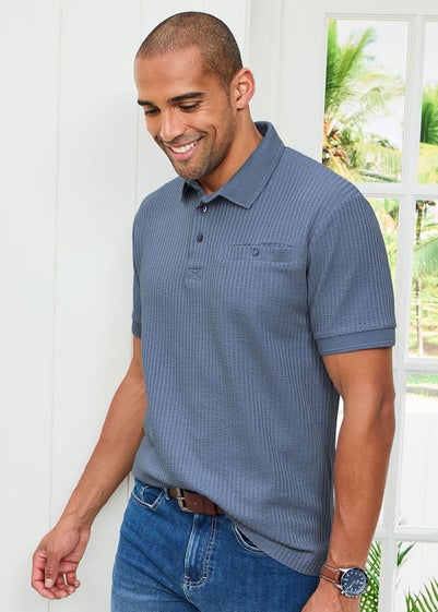 Cotton Traders Cobalt Seersucker Polo Shirt