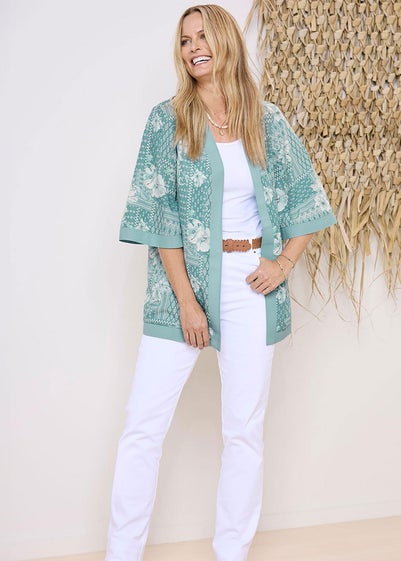 Cotton Traders Jade Green Printed Kimono