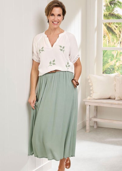 Cotton Traders Warm Cream Floral Embroidered Crinkle Top