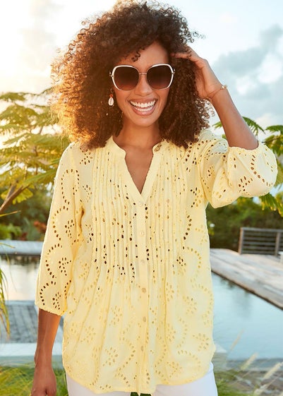 Cotton Traders Lemon Broiderie Blouse