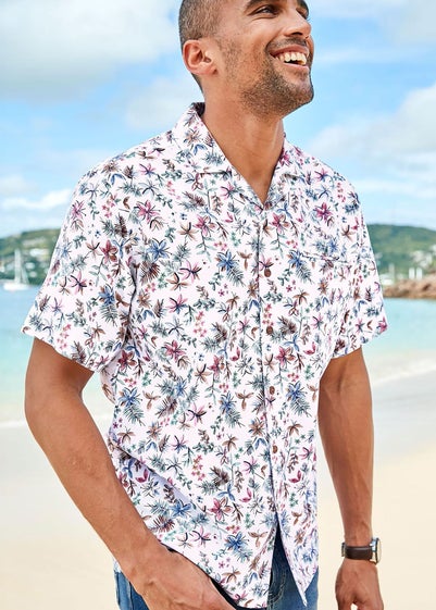 Cotton Traders White Short Sleeve Summer Print Soft Touch Print Shirt