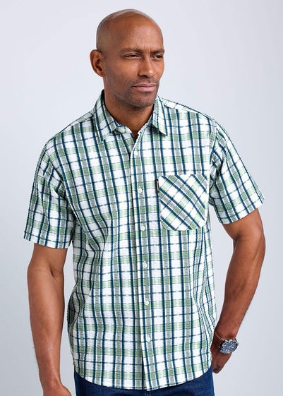 Cotton Traders Green Guinness Short Sleeve Seersucker Check Shirt