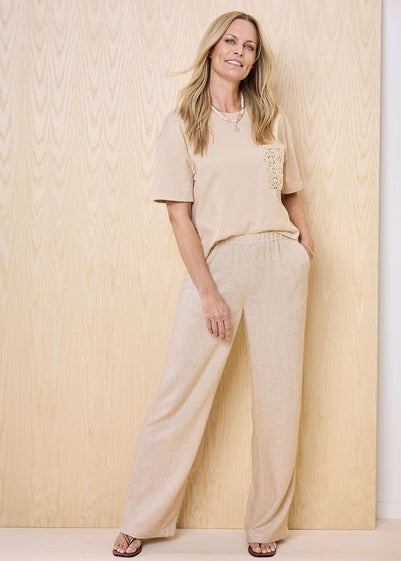 Cotton Traders Ecru Viscose Linen Blend Trousers