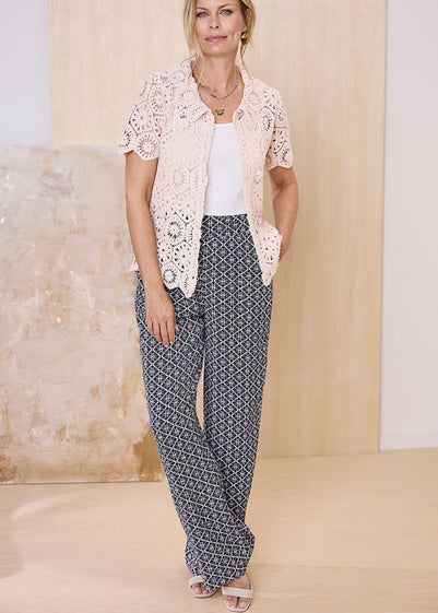 Cotton Traders Dark Blue Wide Leg Pull On Trousers