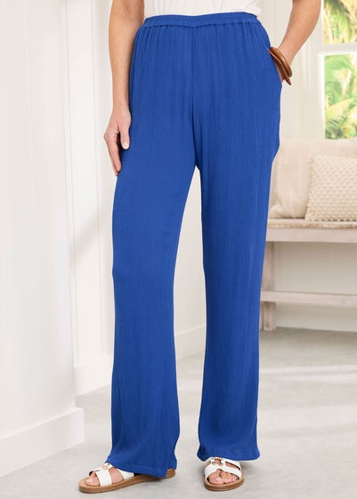 Cotton Traders Pale Blue Pull On Crinkle Trousers